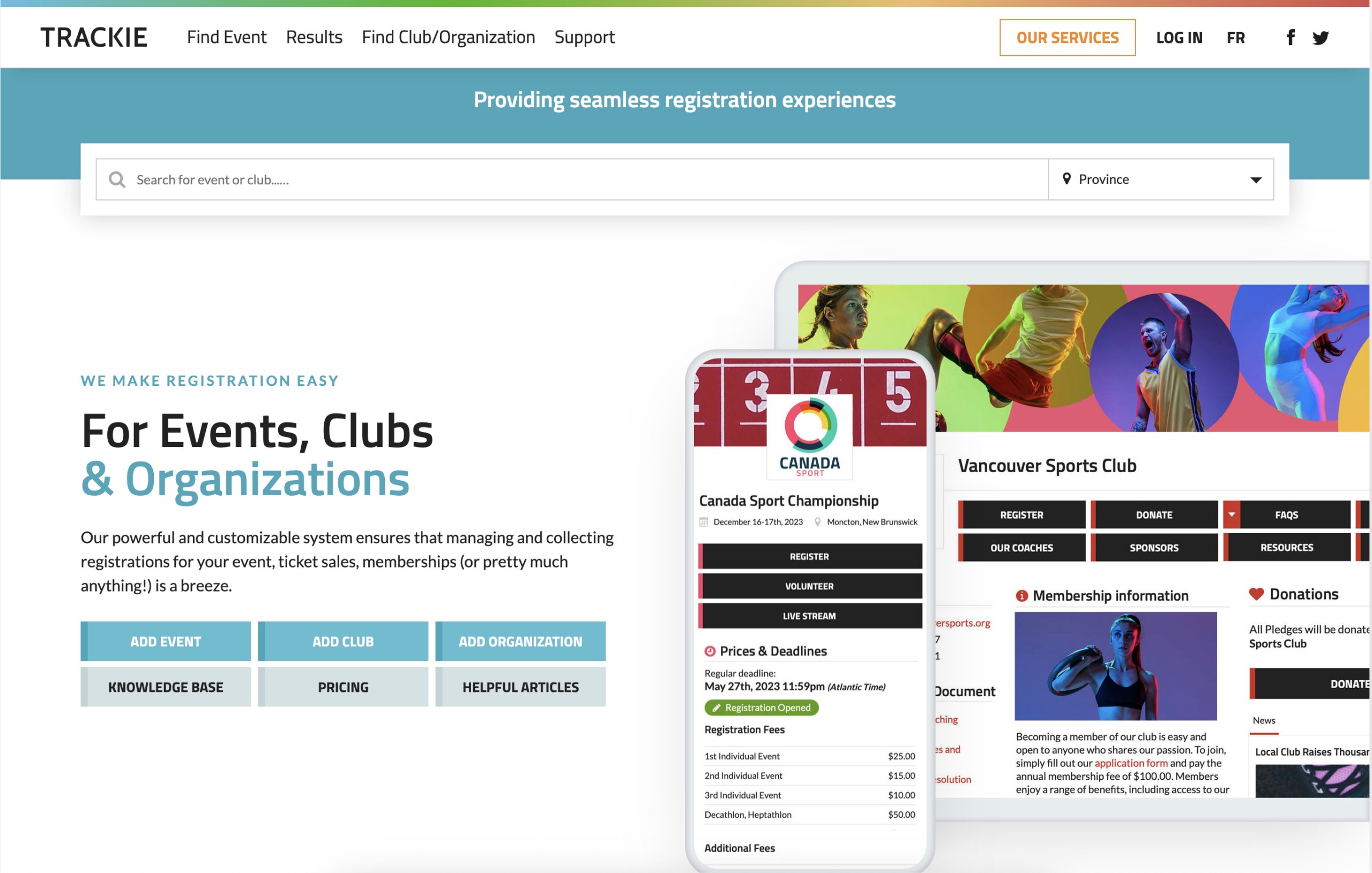 Screenshot of Trackie's main homepage